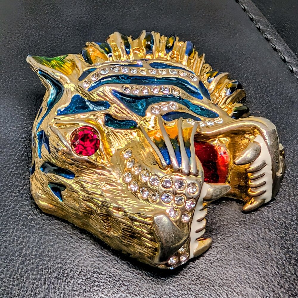 Gucci Black Rajah Broadway Smooth Leather Jeweled Tiger Head Clutch - Picture 14 of 15